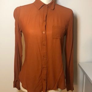 Loft Orange Collar Blouse Button Down Top